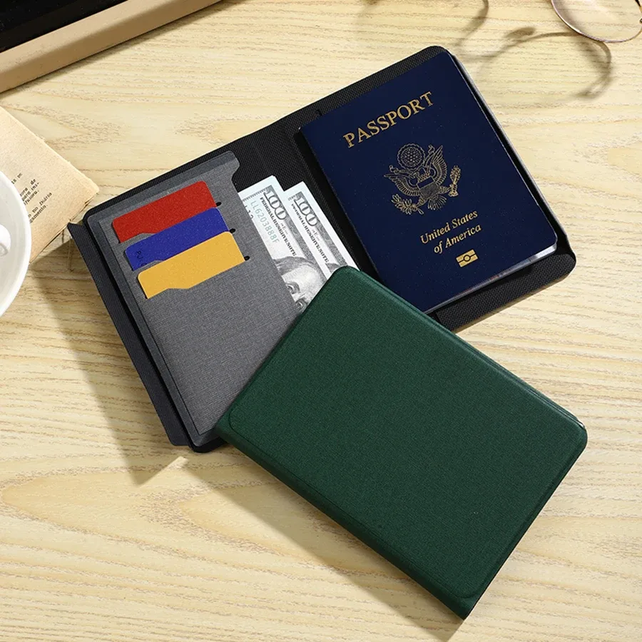 portefeuille de voyage multifonctionnel en cuir texturé avec porte-cartes, pochette pour billets et porte-documents pour les voyages