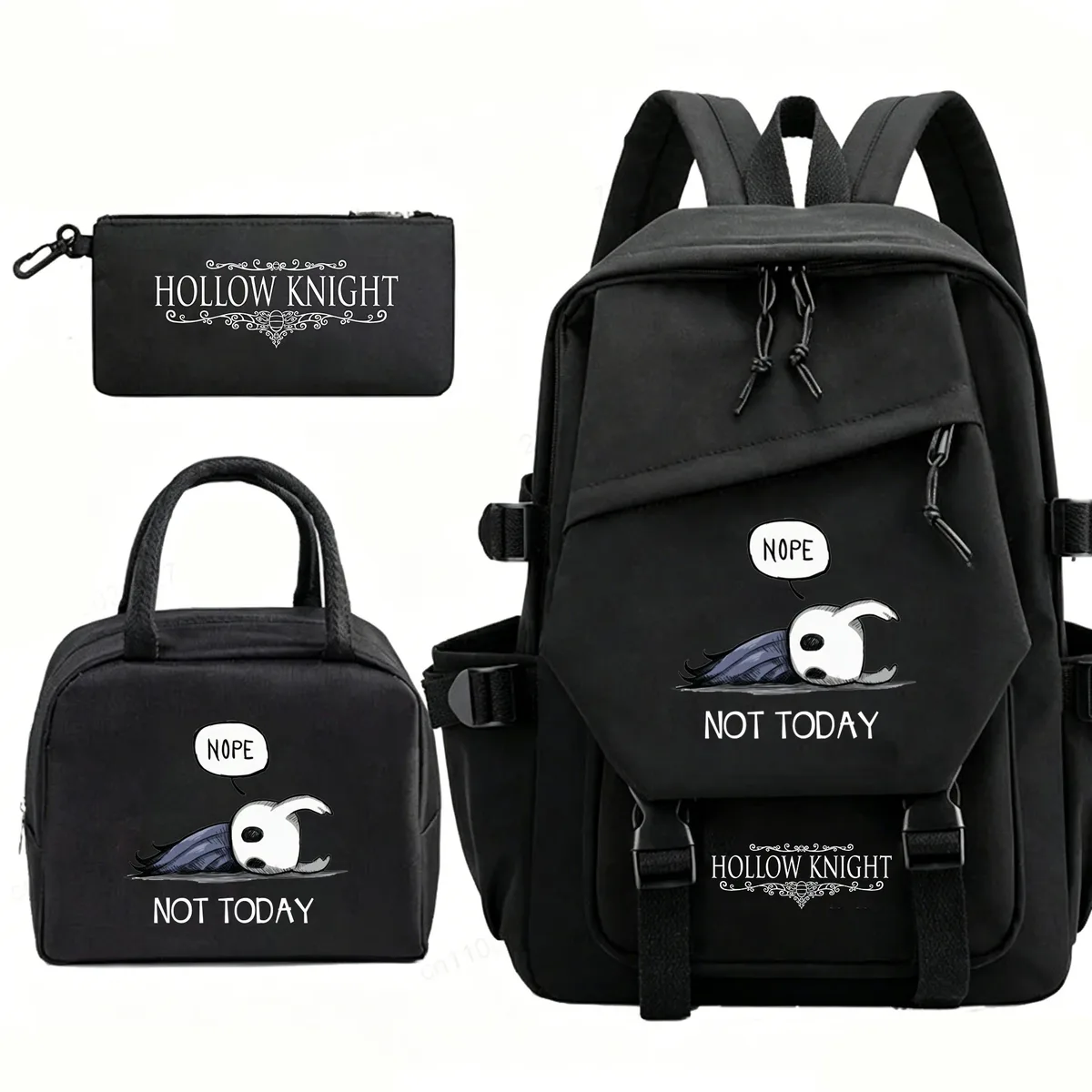 sac à dos hollow knight pour hommes et femmes, sac de voyage, sac à déjeuner, trousse à crayons, ensemble de 3 pièces, cartable pour étudiants