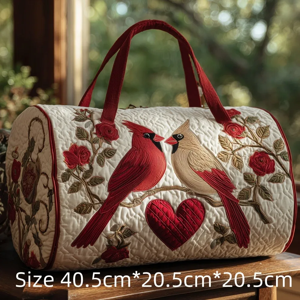 sac de voyage matelassé 3d vintage tendance, imprimé floral oiseau cardinal, sac de week-end, de sport ou de plage durable, sac fourre-tout pour femme