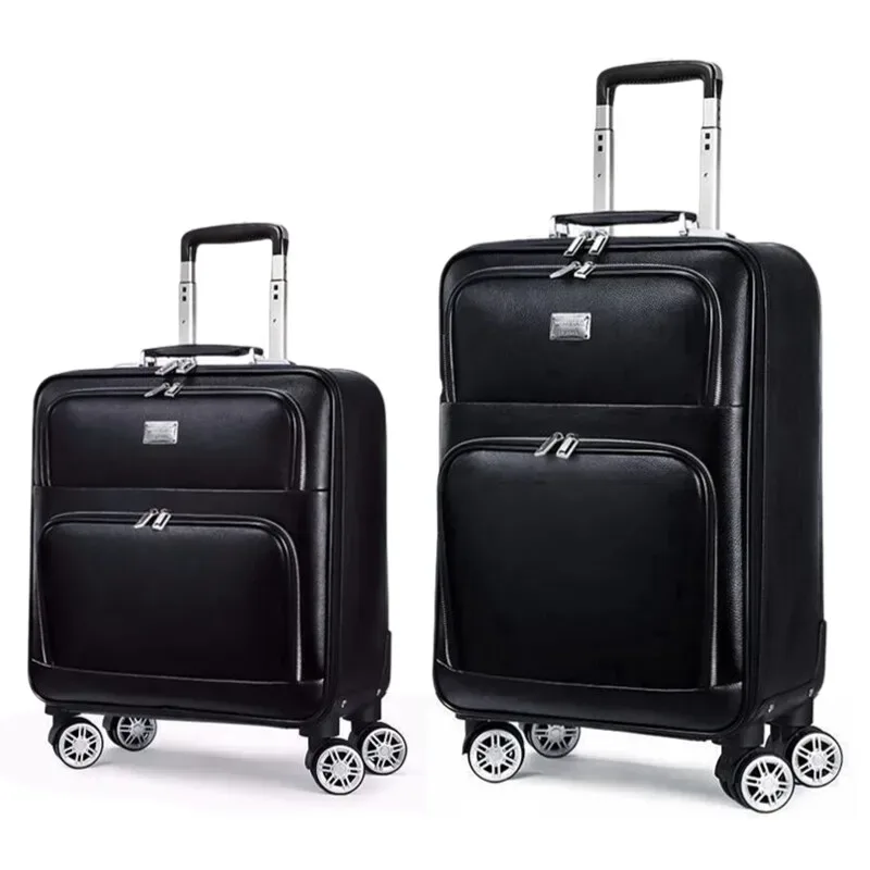 bagage à main de luxe en cuir véritable noir de 16/18/20/24 pouces-valise de voyage élégante approuvée par la compagnie aérienne