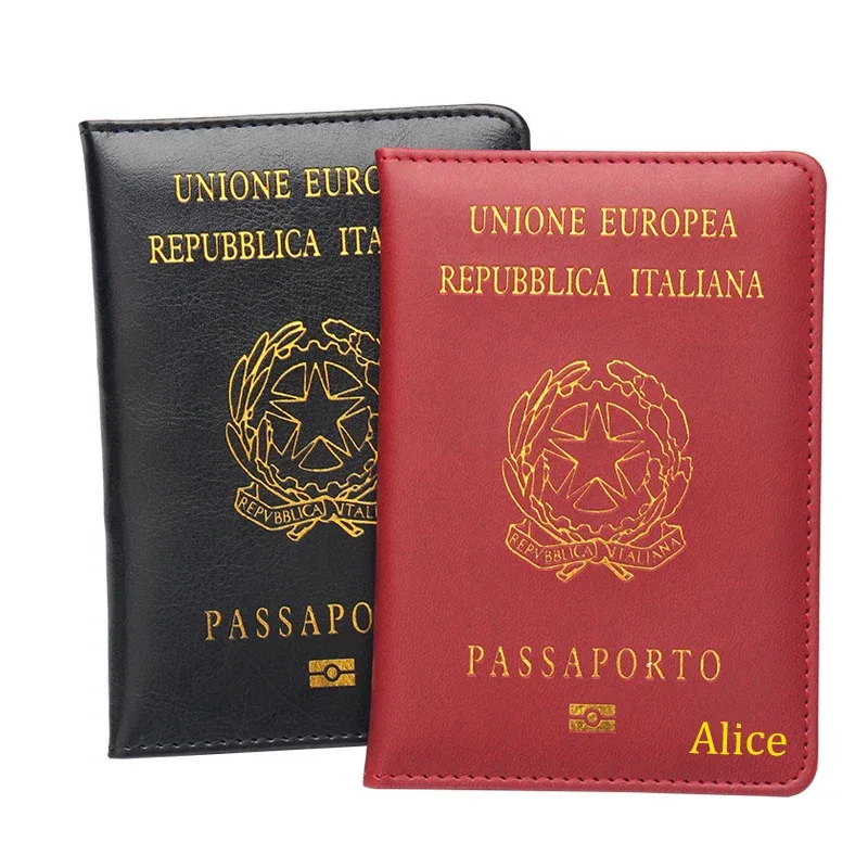 couverture de passeport personnalisée en cuir pu, porte-passeport de la république italienne, porte-carte de voyage, nom personnalisé