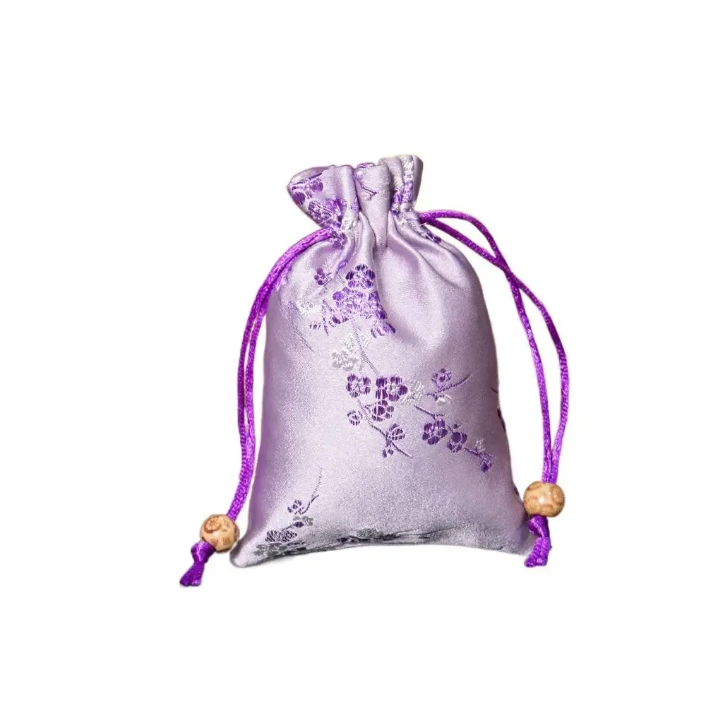 sac de rangement rétro en satin, sac cadeau à cordon brodé de fleurs, cravate à cordon de serrage, sachet pour femmes et enfants