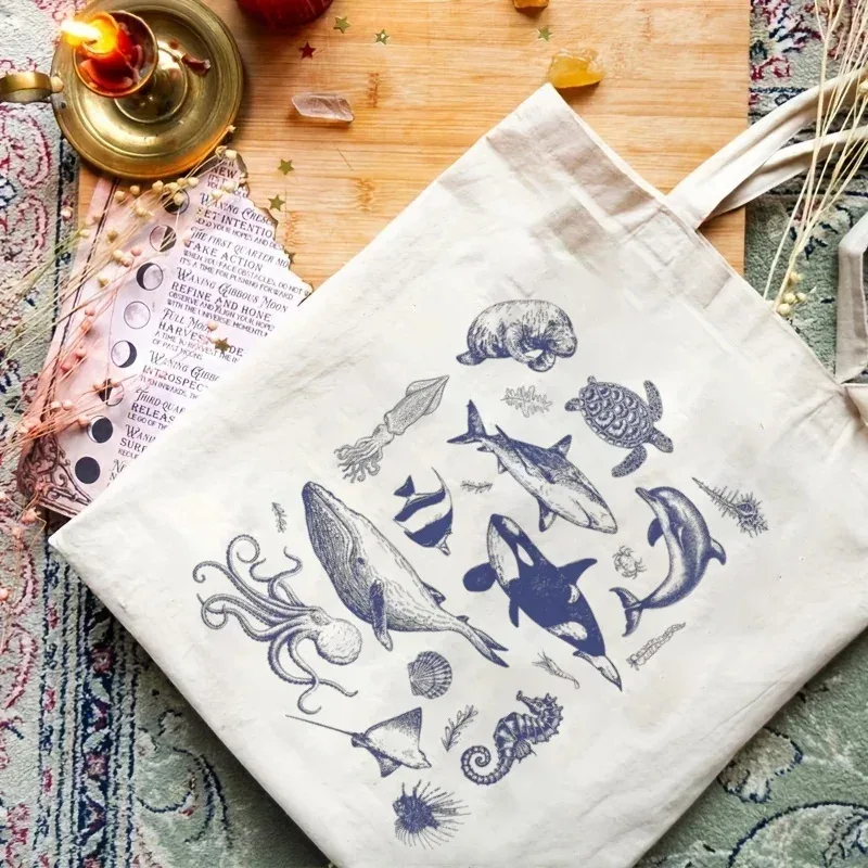 sac fourre-tout en toile chic vintage, 1 pièce, tissu léger et durable pour le travail, l'école, le shopping, sac de transport quotidien, cadeaux