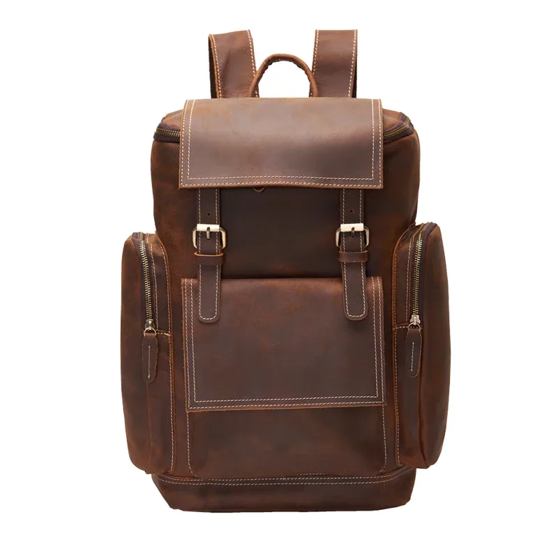 nasva-sac à dos en cuir vintage pour homme, sac de voyage, camping, école, bureau, sacoche pour ordinateur portable