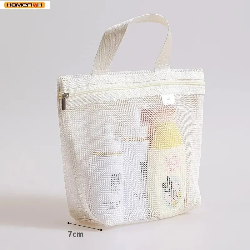 Sac de rangement en maille Homfish pour maquillage et articles de toilette, sac à main portable de voyage, organiseur suspendu pour accessoires de douche et de toilette