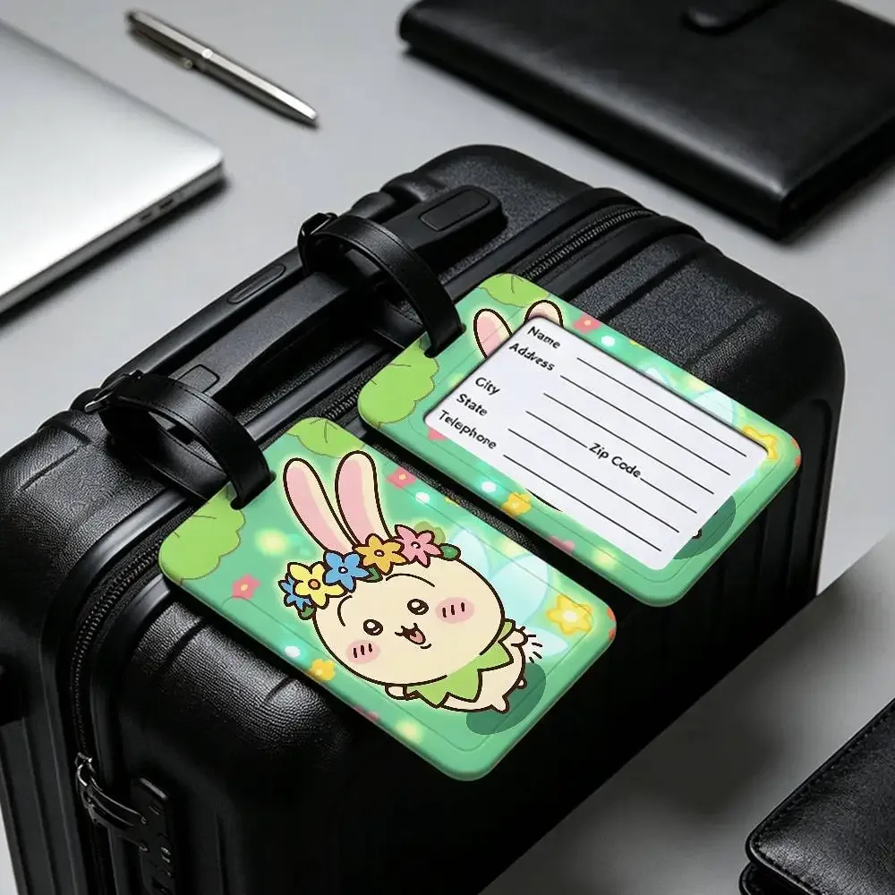 étiquette de bagage anti-perte en pvc durable avec carte d'information, motif dessin animé mignon c-chiikawas, légère, pour identification des bagages
