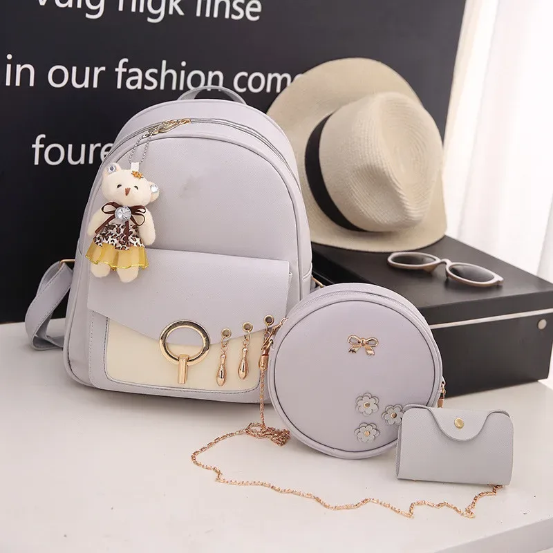 ensemble de sac à dos en cuir pour femme, portefeuille, porte-cartes, mode, nouveau, 3 pièces