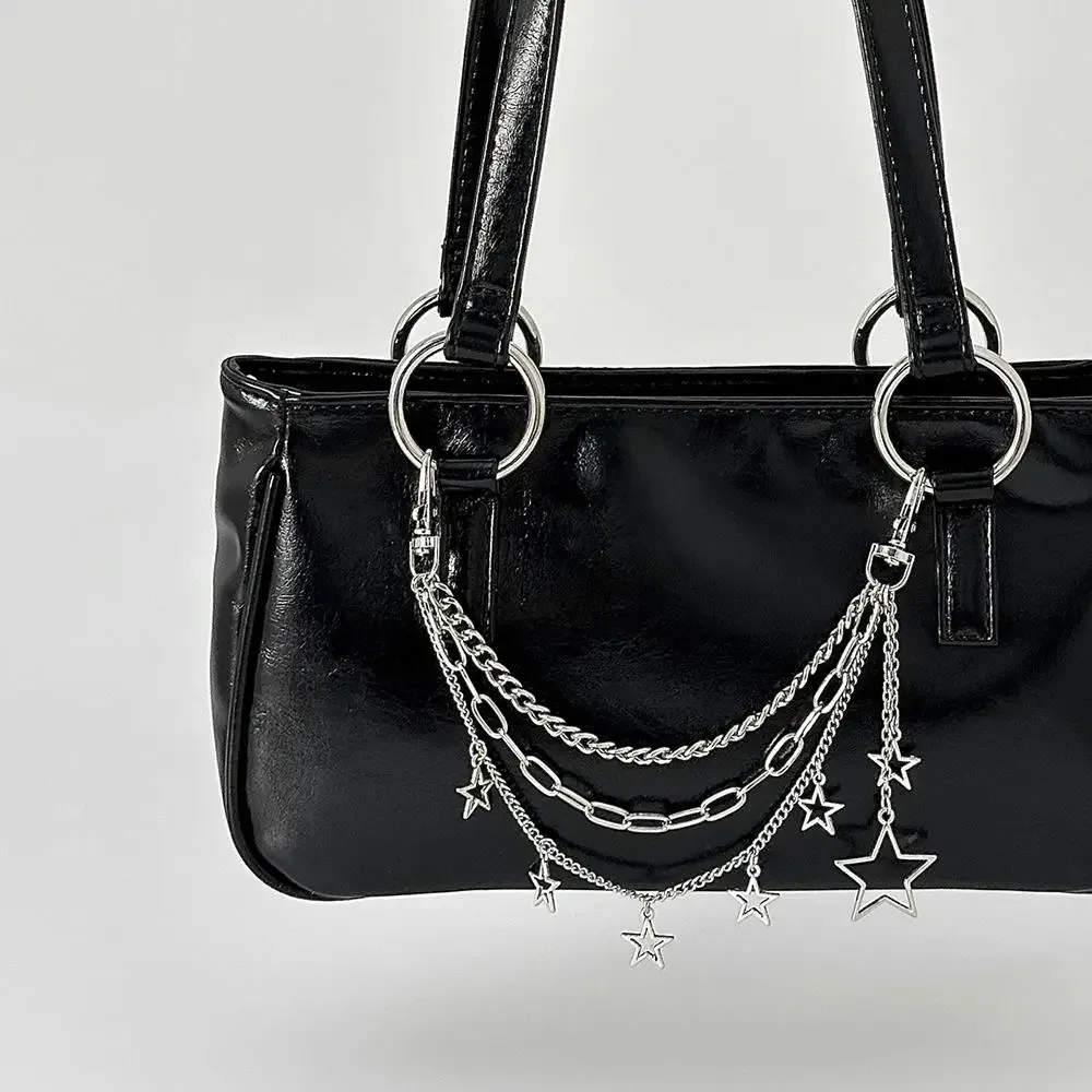 y2k – sangle de chaîne étoile en métal pour sacs, chaîne multicouche pour sac à main, poignées de bricolage, pendentif nœud papillon en perles, accessoire de chaîne de sac à bandoulière