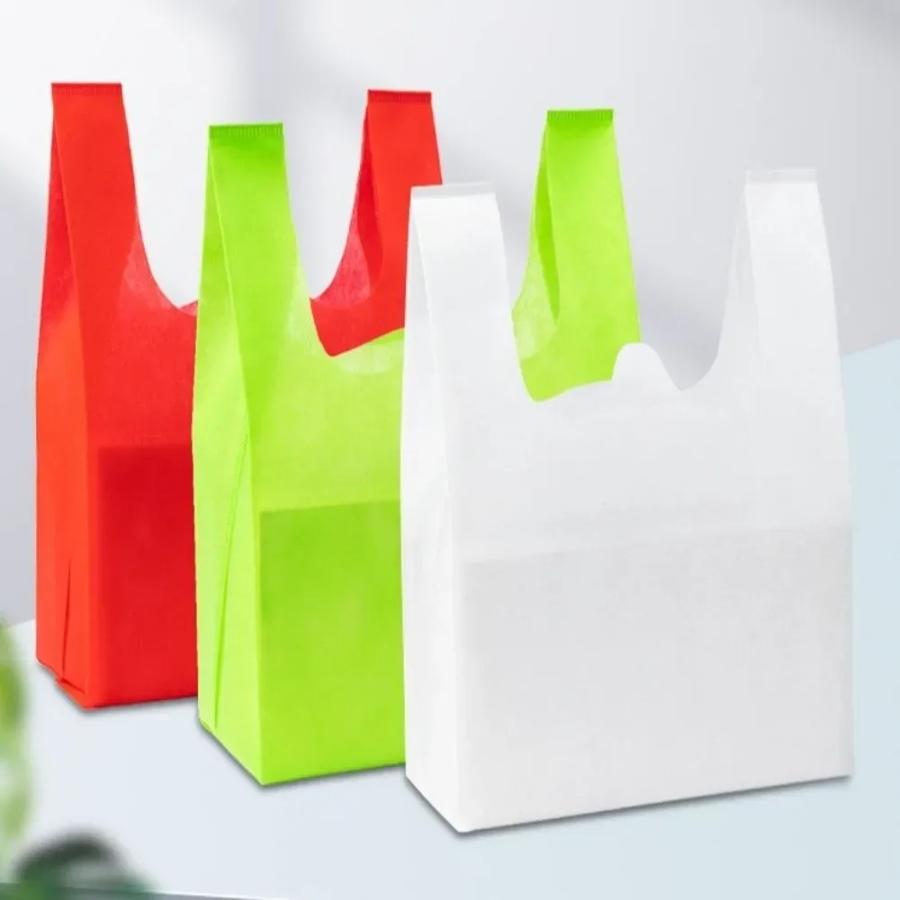 sac de courses non tissé de couleur unie, sac fourre-tout portable de grande capacité, réutilisable, pratique, épais, écologique, 50 pièces