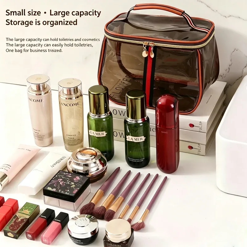 trousse de toilette portable luxe – sac cosmétique transparent grande capacité en pvc imperméable