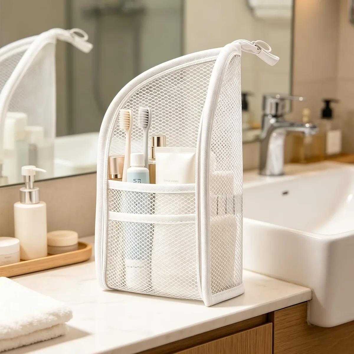 sac de toilette en maille eva, sac de rangement portable pour cosmétiques de voyage, sac à fermeture éclair en maille transparente pour femmes 여행용 파우치