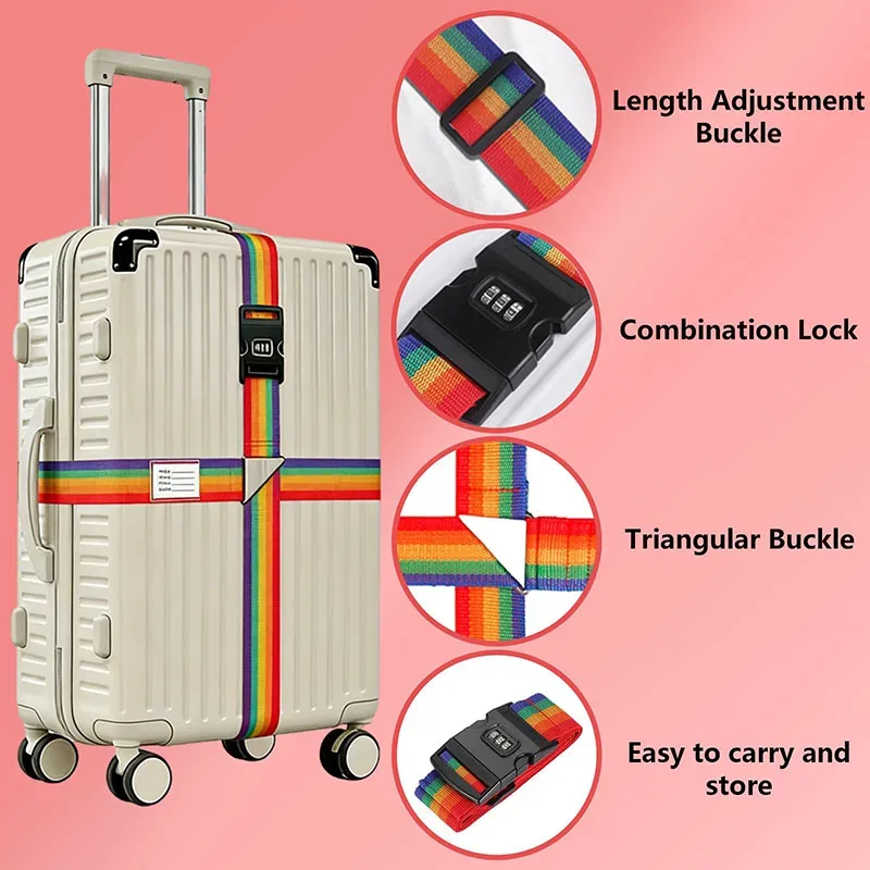 sangles de bagages en nylon avec porte-carte d'identité, réglables, pour l'organisation des bagages, avec serrure à combinaison, accessoires de voyage anti-perte