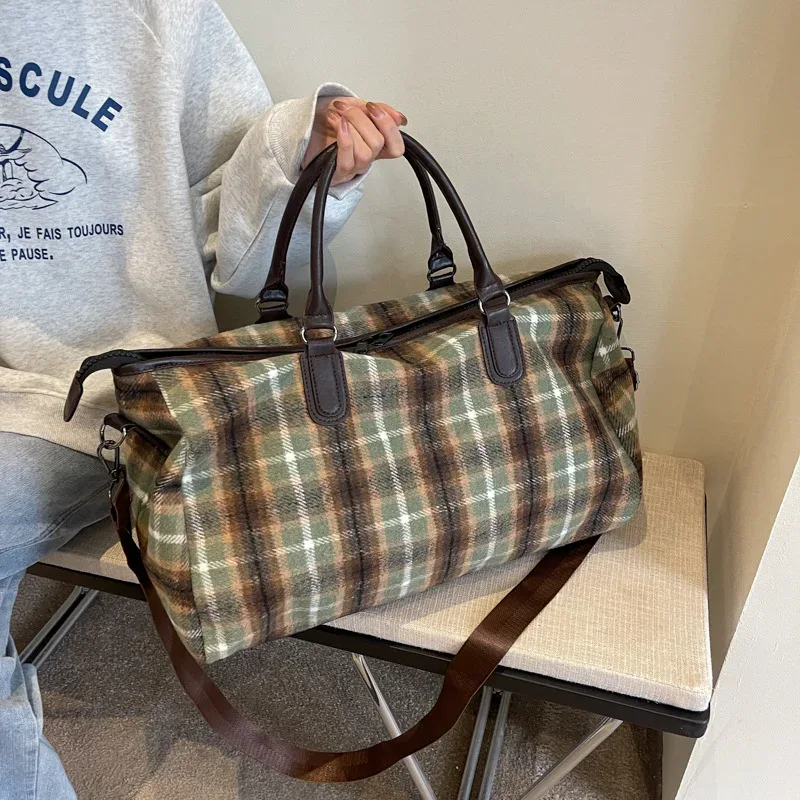 1 pièces sac de voyage à main grande capacité rétro plaid bandoulière sac de sport court voyage affaires et voyage bagages fourre-tout