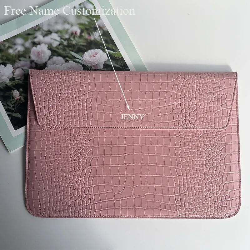 sacs pour ordinateur portable en cuir de crocodile pu avec nom personnalisé pour macbook pro 13, étui air reti