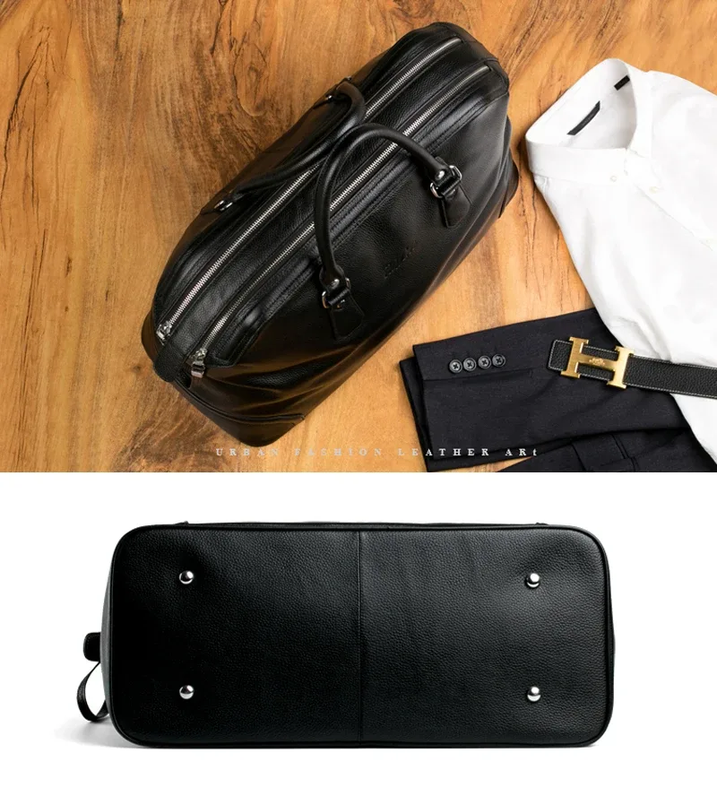 sac de voyage de luxe pour homme en cuir véritable, sac de voyage en cuir pour homme, sacs de week-end, sac à bandoulière pour la nuit, sac fourre-tout masculin noir