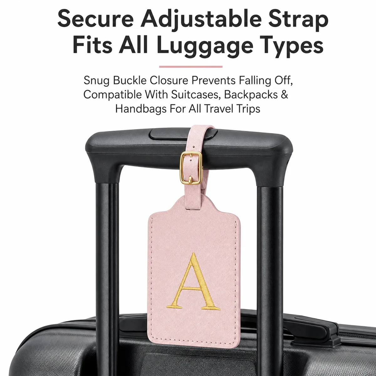 étiquette de bagage rose à 26 lettres, adaptée pour la plage, les vacances d'été, la rentrée scolaire et d'autres occasions.
