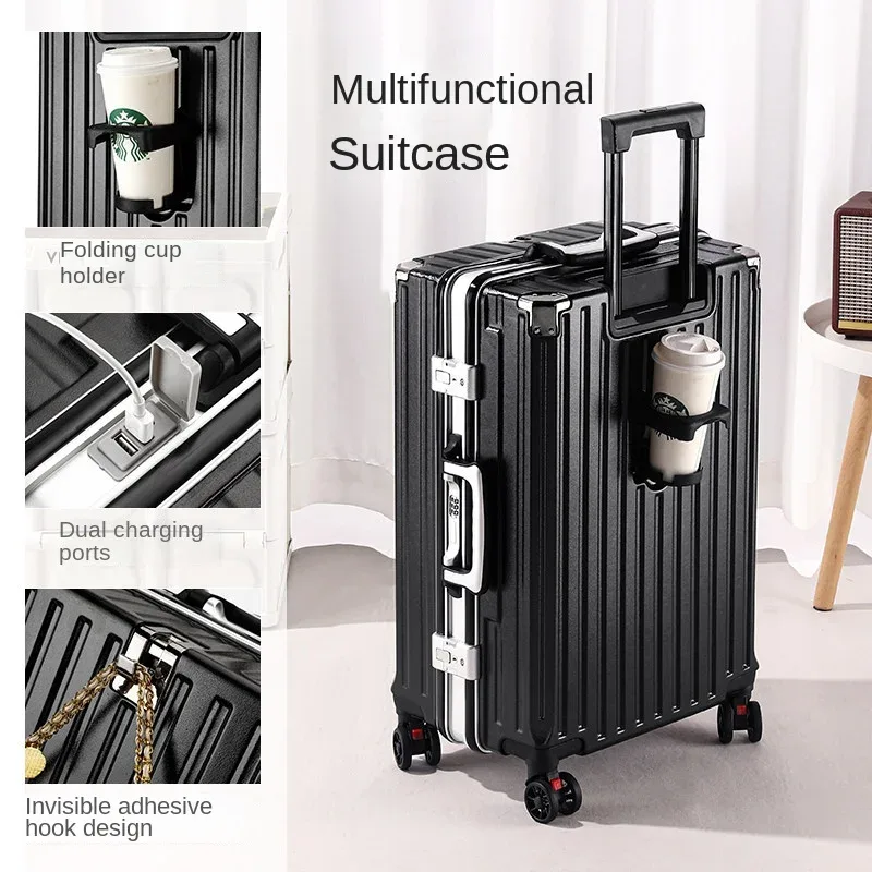 valise à roulettes 20 26 30 pouces avec cadre en aluminium, roues silencieuses, unisexe, grande capacité, valise à roulettes avec serrure à code