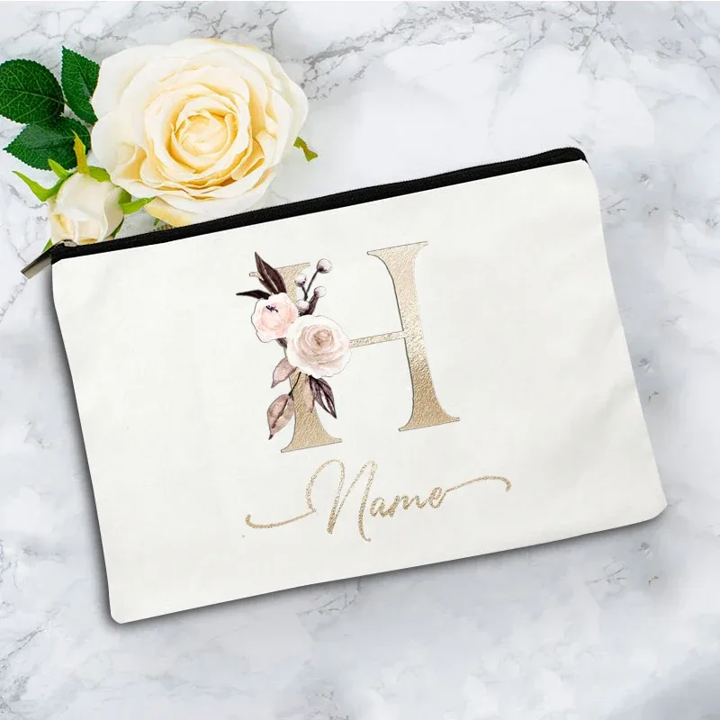 pochette à cosmétiques personnalisée avec nom, motif floral vintage, cadeau élégant pour femmes, demoiselles d'honneur, anniversaire, organisateur de maquillage