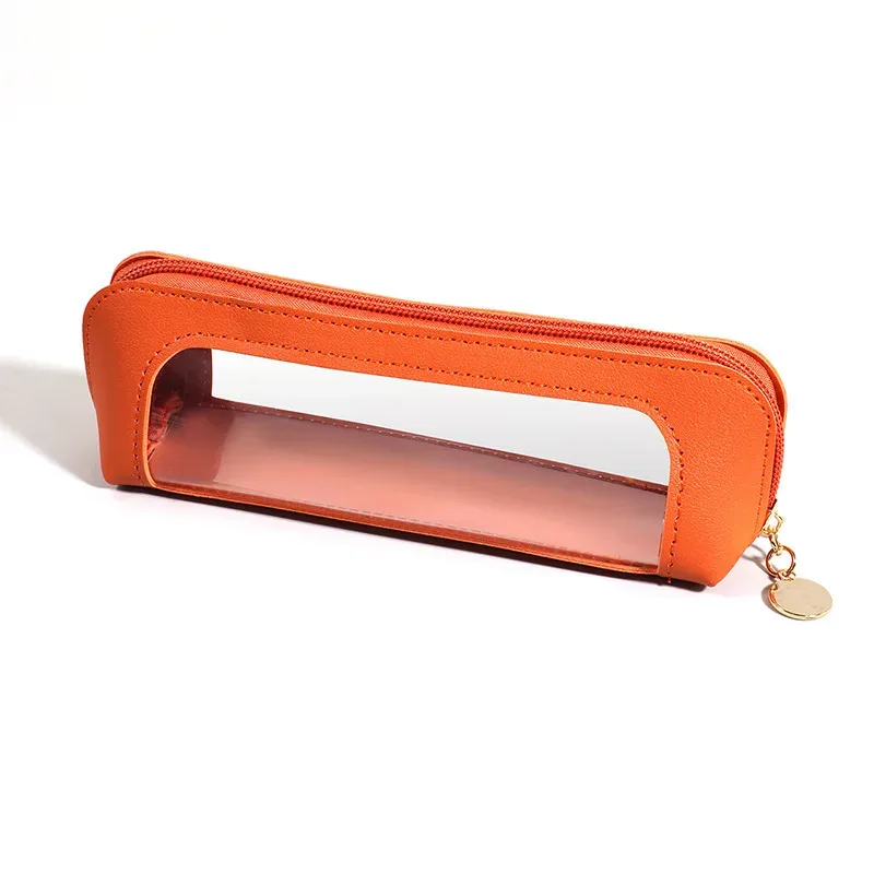 sac à cosmétiques transparent et étanche en pu, sac de rangement pour pinceaux de maquillage de voyage à fermeture éclair, pochette de rangement pour cosmétiques, trousse à crayons