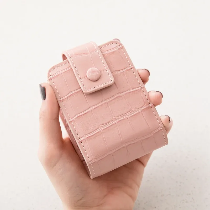 mini sac de rouge à lèvres portable avec miroir, petit sac à cosmétiques minimaliste avec bouton, mallette de rangement de maquillage pour femmes en relief crocodile