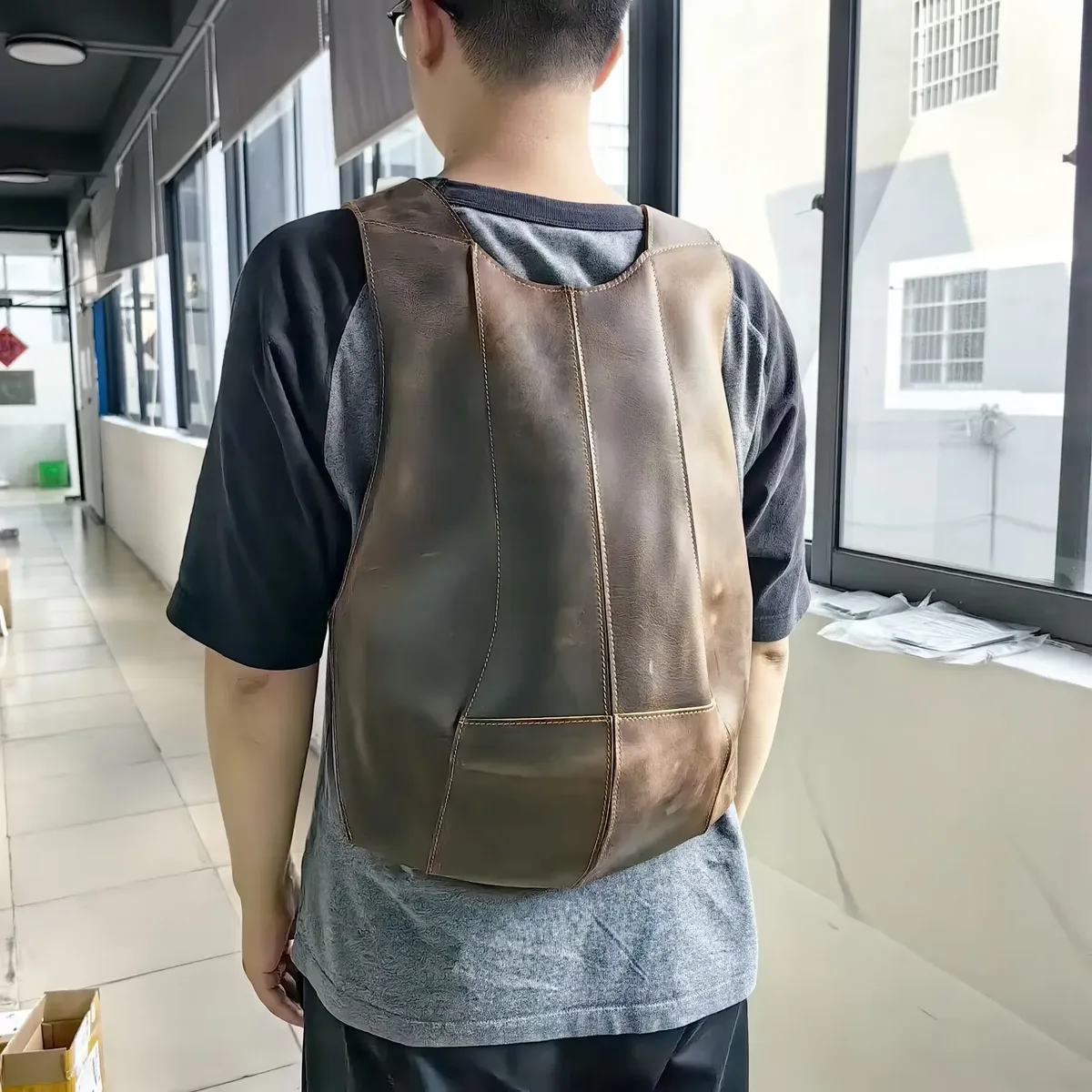 sac à dos en cuir de vache crazy horse pour hommes, sac à dos rétro décontracté marron foncé, 2108