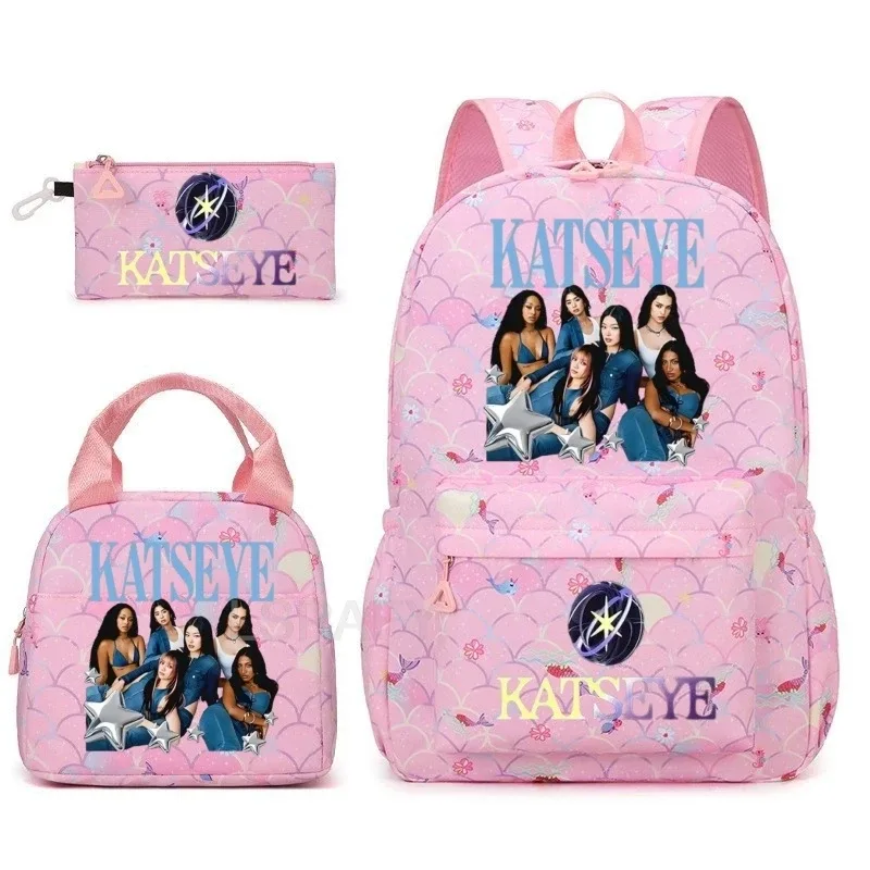 sac à dos amusant katseye, imperméable, grande capacité, pour ordinateur portable, sac d'école, pour femmes et hommes, motif dessin animé, sac de voyage, ensemble de 3 pièces.