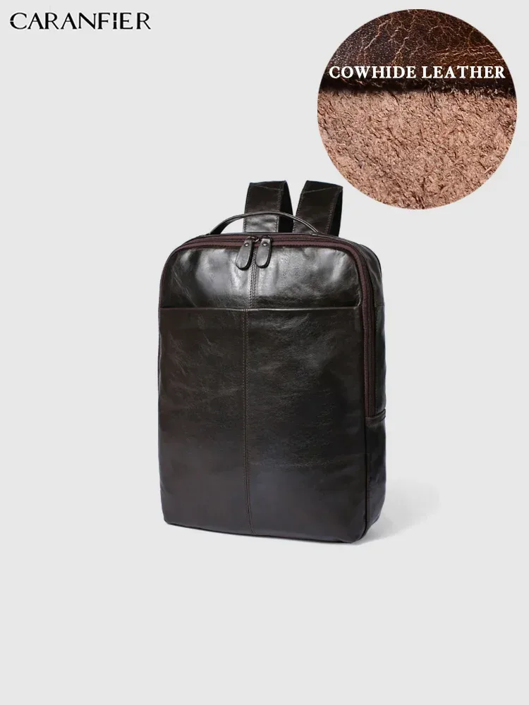 caranfier sacs à dos hommes femmes sac à dos véritable cuir de vachette sacs d'école ordinateur portable paquets de voyage mochila masculina
