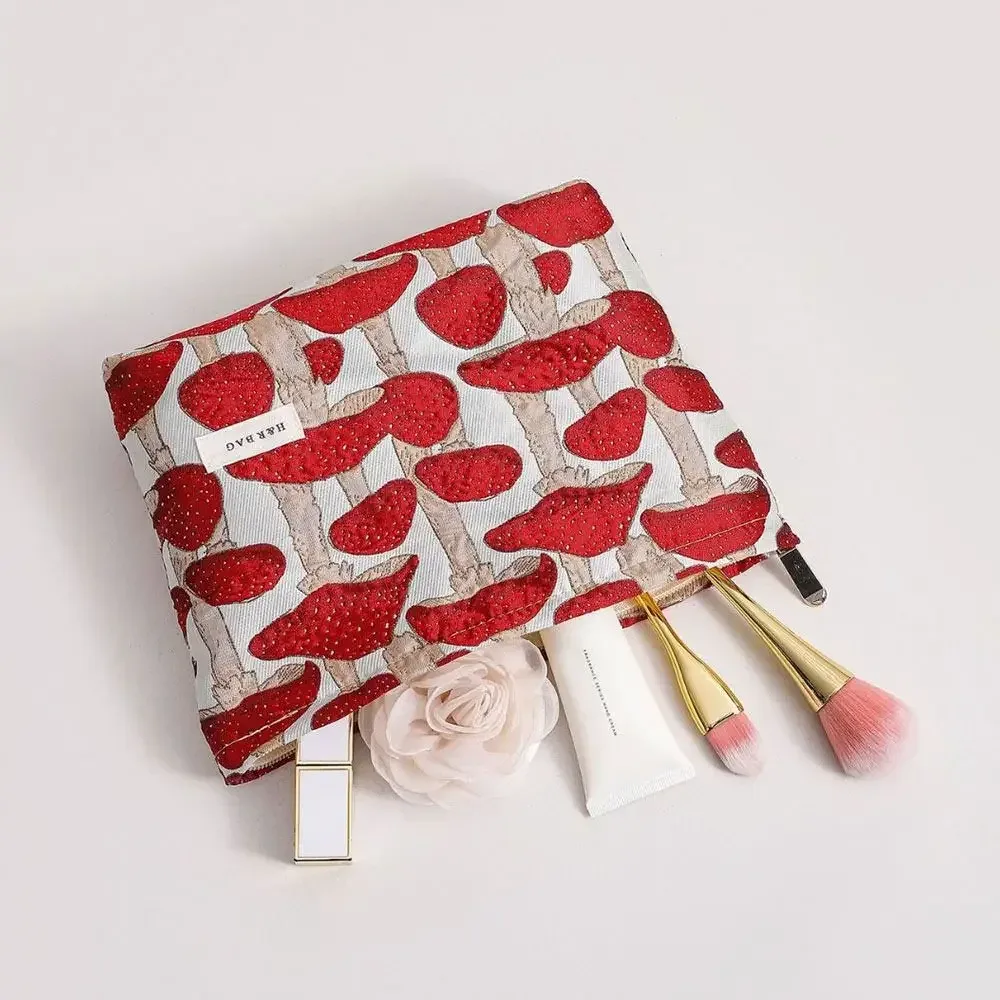 Sac de maquillage en toile Vintage, taille M/L, sac de rangement imprimé champignon rouge, sac à main Portable de lavage pour mariage