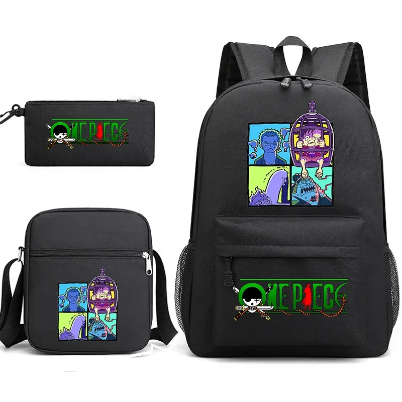 ensemble de sacs à dos graphiques one piece zoro pour enfants et adolescents avec sac à bandoulière et trousse à crayons