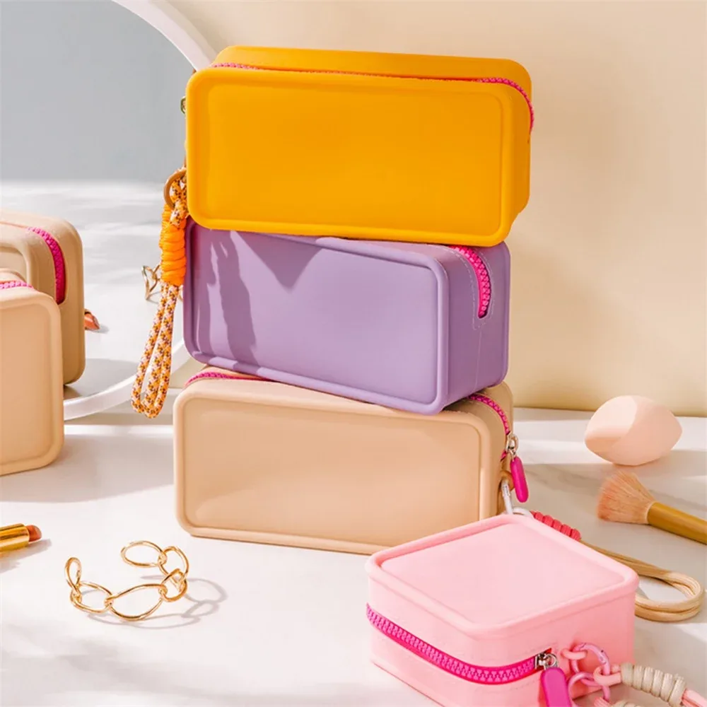 Sac en Silicone couleur bonbon, sac de maquillage, sac à cosmétiques, pochette de rouge à lèvres en Silicone pour organisateur d'utilisation quotidienne