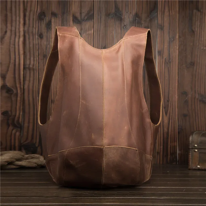 sac à dos en cuir de vache crazy horse pour hommes, sac à dos rétro décontracté marron foncé, 2108
