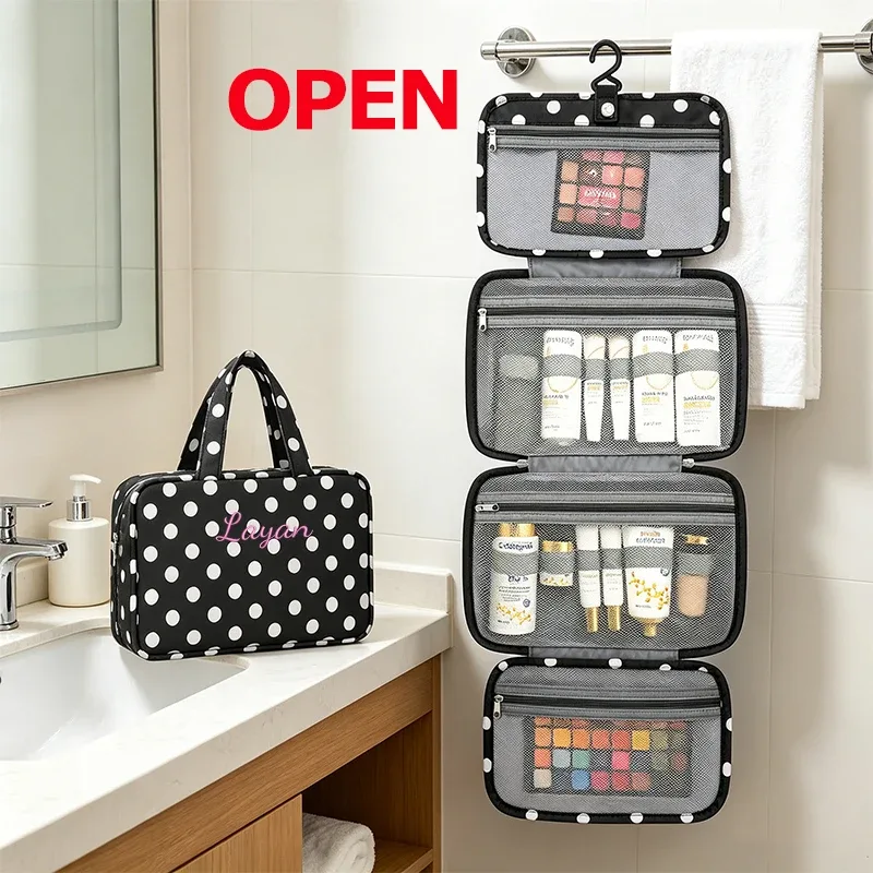 broderie personnalisée/style standard 2 options, sac à main pliable personnalisé à pois, trousse de toilette, trousse de maquillage pour la rentrée scolaire