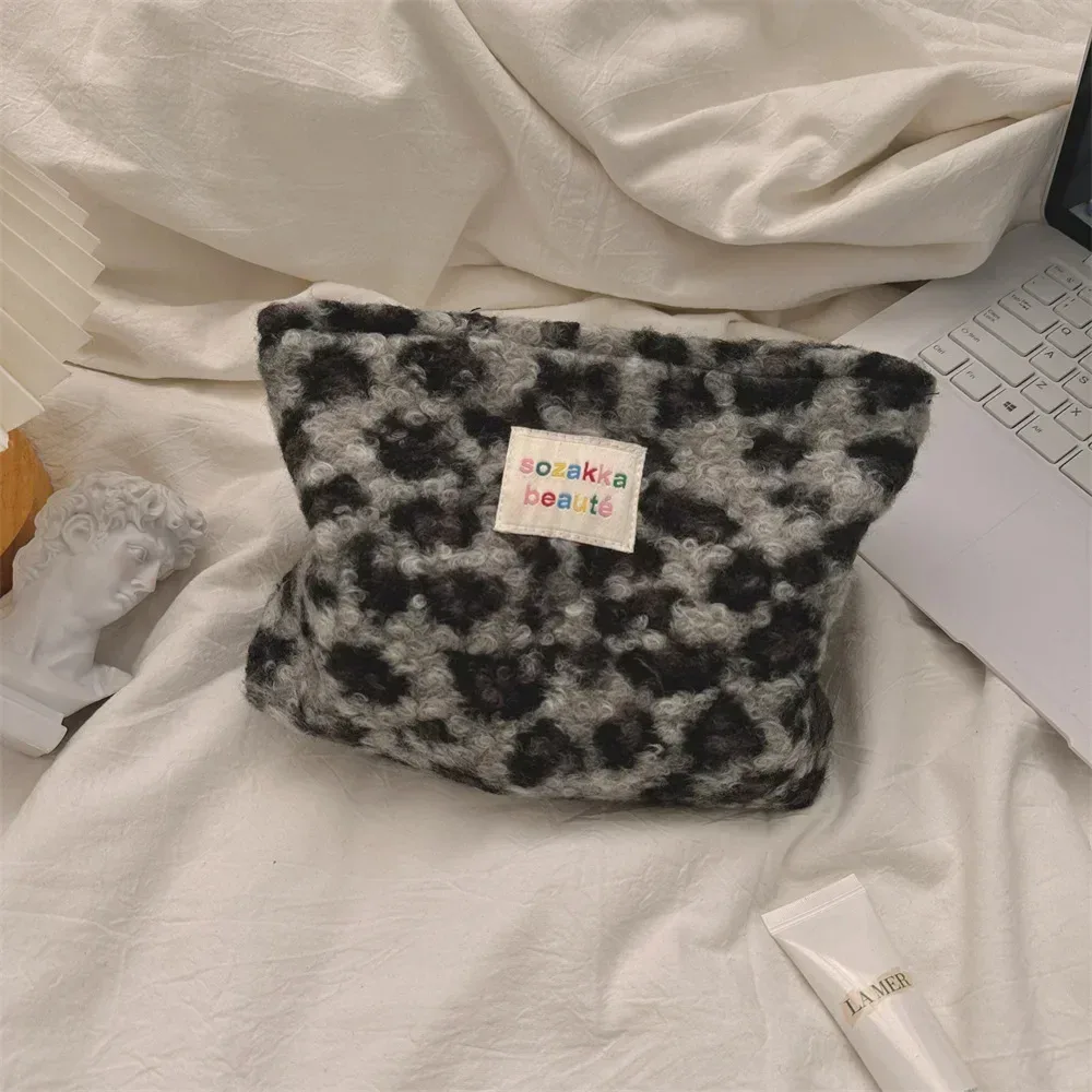 pochette rétro rayée pour femmes, sac à cosmétiques, trousse de toilette en peluche, sacs de maquillage, pochette de maquillage, étui de voyage, organisateur de cosmétiques