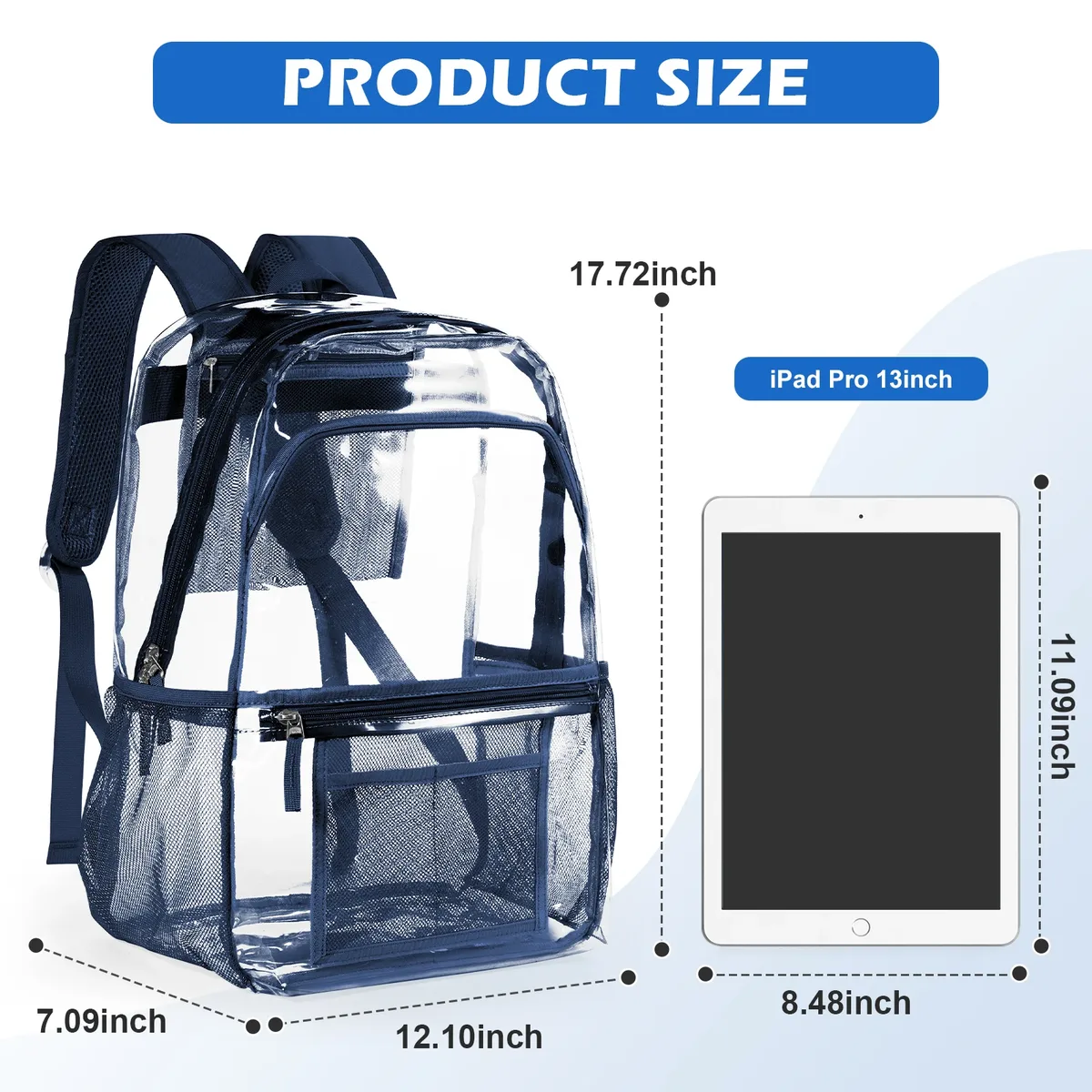 sac à dos en polyester transparent - sac à dos transparent élégant pour l'école sac à dos transparent multi-poches sac esthétique moderne décontracté 