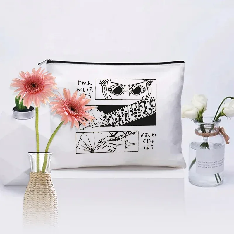 anime jujutsu toile sac cosmétique organisateur fournitures de bureau rangement trousse à crayons pochette à fermeture éclair portefeuille sacs de maquillage comic con cadeaux