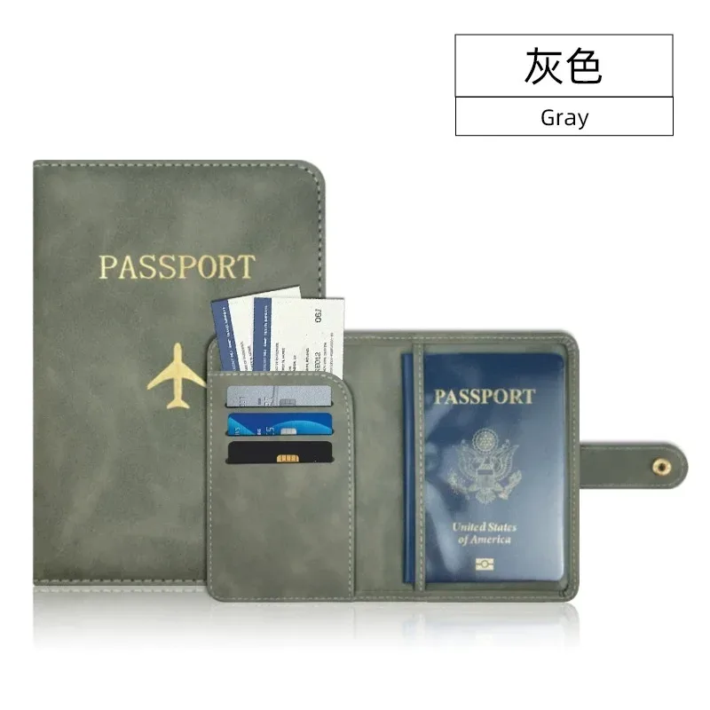 portefeuille de voyage en cuir pu souple multi-fentes avec logo avion, fermeture à pression, porte-cartes sim et porte-documents d'identité