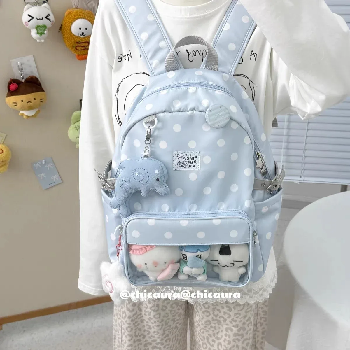 nouveau sac à dos harajuku doux et mignon pour filles, sac à poupées ita bag, sac à dos polyvalent style ins, grande capacité, à pois