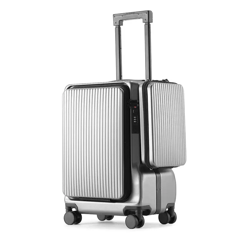 valise de voyage multifonctionnelle à ouverture frontale en aluminium, 20 pouces, pour affaires, avec roulettes, bagage cabine