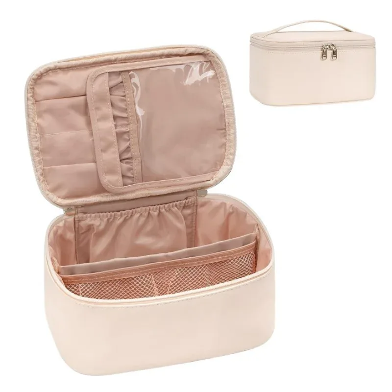 grande trousse de maquillage portable de grande capacité, organisateur de voyage pour femmes, trousse de toilette noire pour filles en voyage