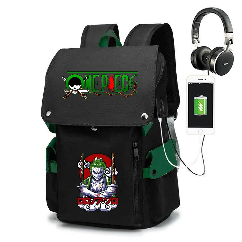 sac à dos d'école imprimé one piece zoro, sac à dos décontracté de grande capacité, sac de voyage pour enfants et adolescents