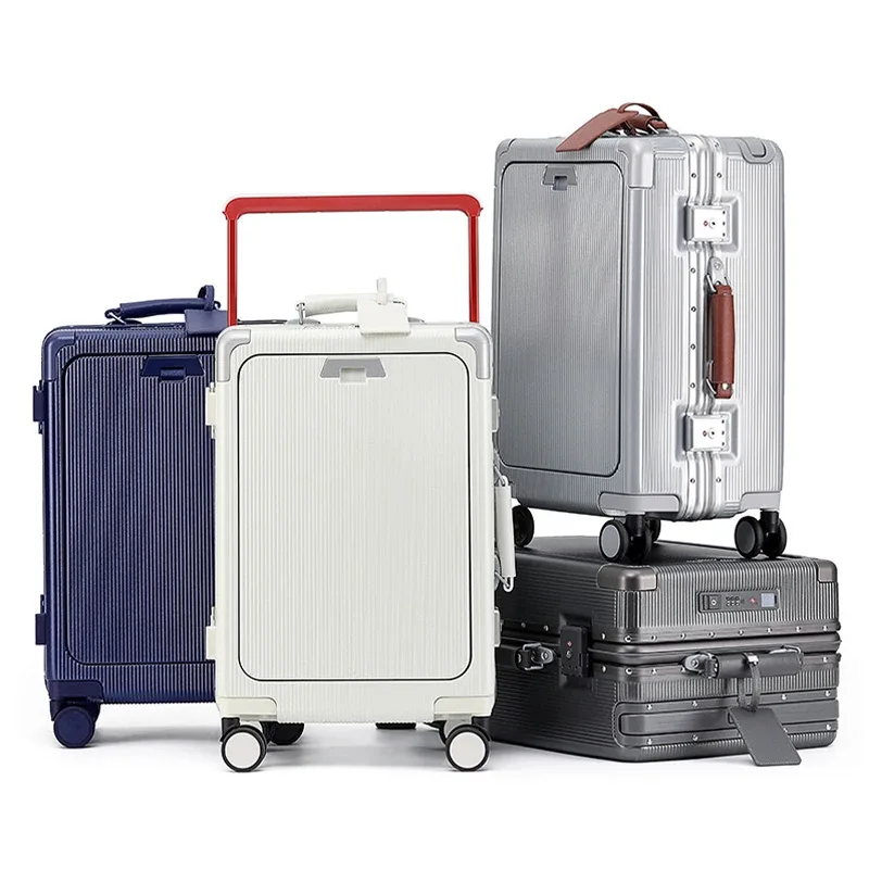 valise à roulettes de voyage d'affaires multifonctionnelle avec cadre en aluminium à ouverture frontale de 20 pouces, serrure à combinaison et poignée télescopique large