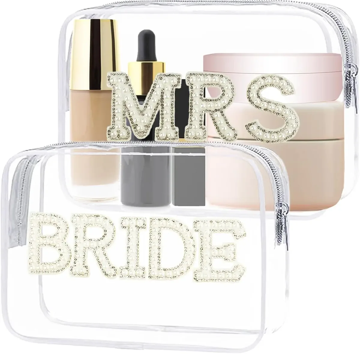 trousse de maquillage transparente pour la mariée, sac cosmétique de fiançailles, cadeaux de douche pour patients, patchs de lettres en biscuits scintillants, voyage en pvc étanche