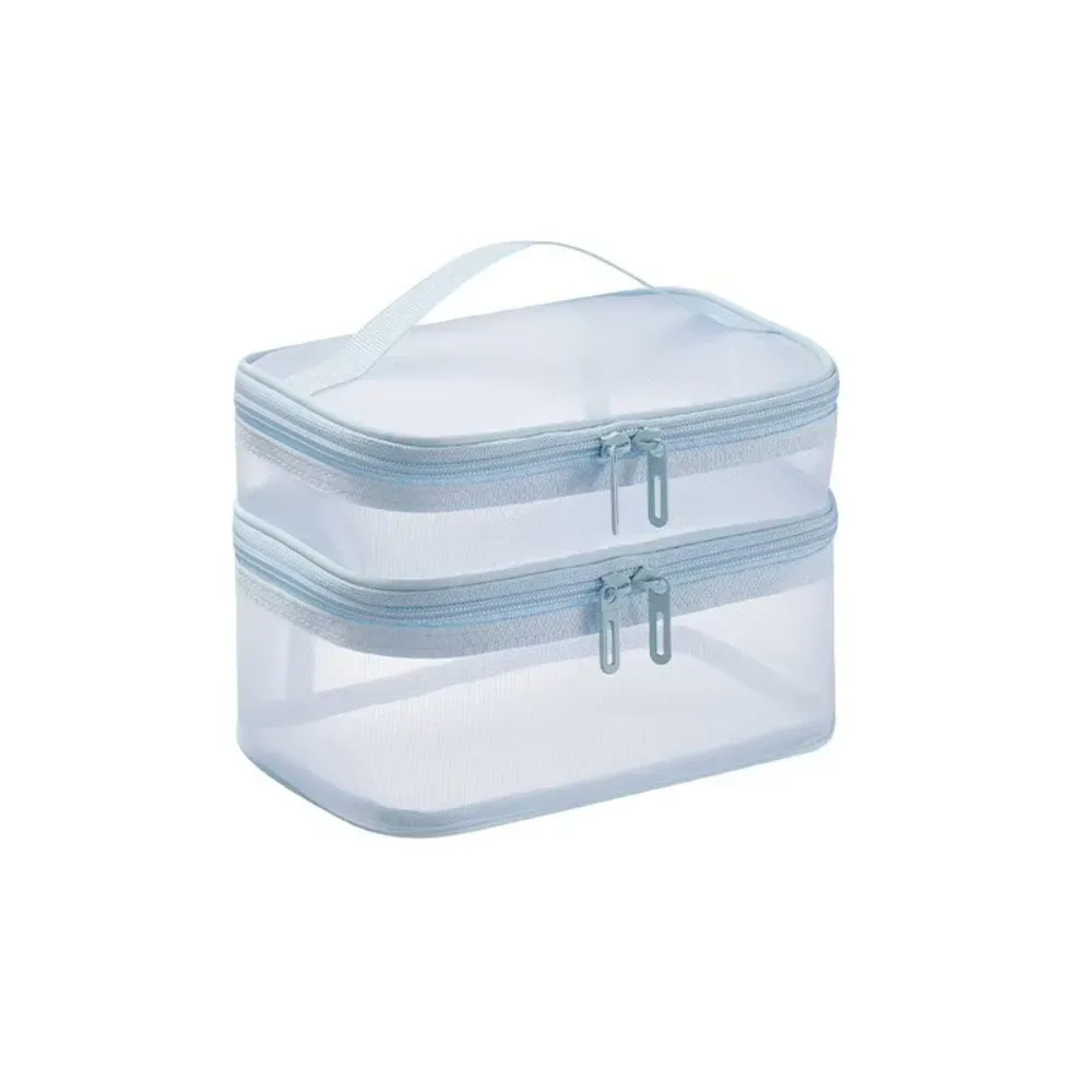 sac de voyage transparent en maille pour cosmétiques, sac de rangement de grande capacité, sac de rangement pour maquillage, sac de toilette à 2/3 couches, sac de toilette pour la gym et la natation