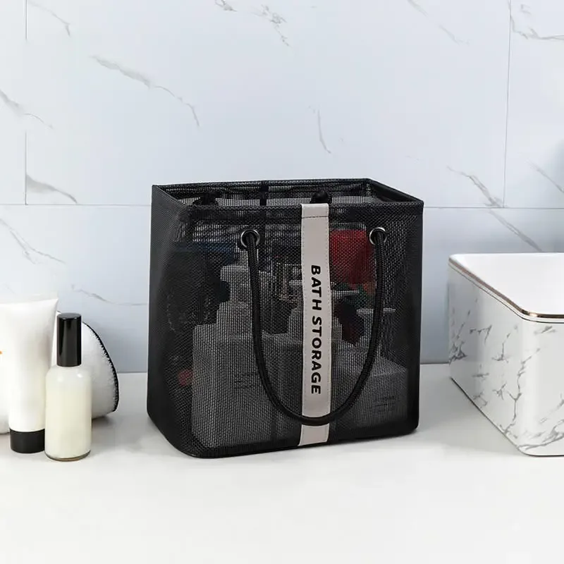 trousse de toilette en maille portable, poignée à séchage rapide, grande capacité, salle de bain, douche, voyage, fourre-tout de maquillage, sac à main, panier organisateur