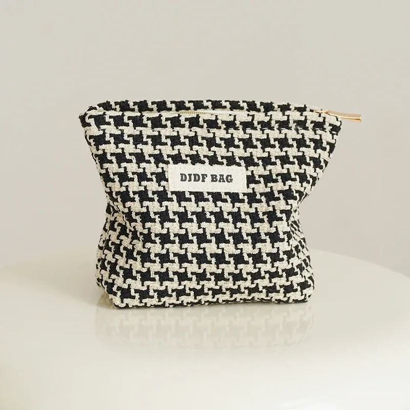 djdf – petit sac de maquillage pour femmes, ligne noir et blanc, sac de rangement de serviettes hygiéniques portables en toile avec fermeture éclair, porte-monnaie simple à main