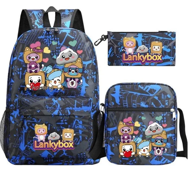 sac à dos tendance lankybox camouflage 3 pièces, grande capacité, pour adolescents, ordinateur portable, école, avec sac à bandoulière, anime, hommes, voyage, mochilas, cadeau