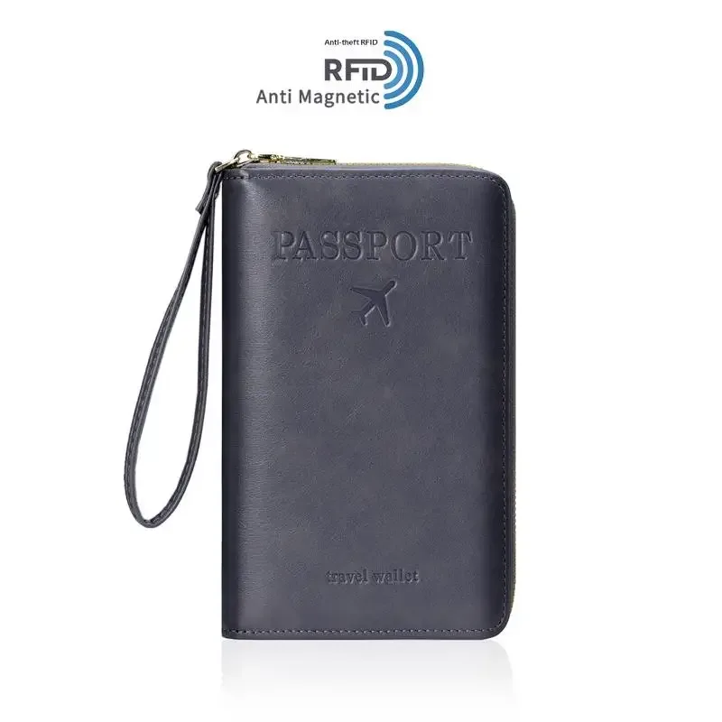 porte-passeport unisexe avec blocage rfid, en cuir pu, avec fermeture éclair, étui de voyage, accessoires de voyage pour hommes et femmes