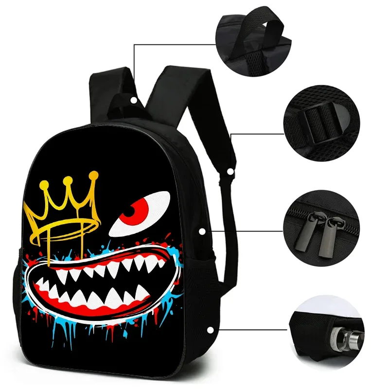 ensemble de 3 sacs à dos style graffiti requin, légers, grande capacité, sac d'école, sac de voyage avec sac à bandoulière, trousses à crayons, cadeau pour enfants