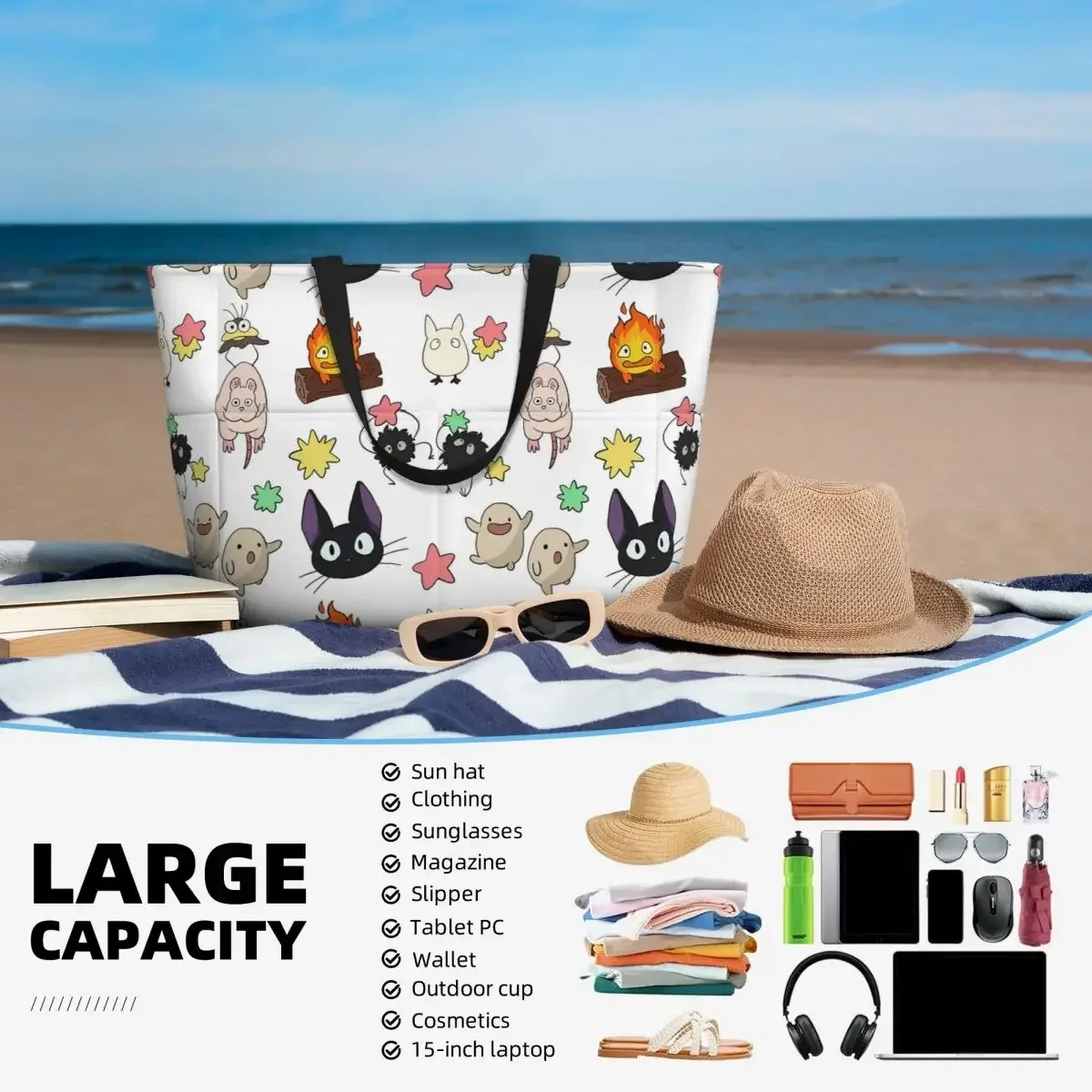 sac fourre-tout de plage au design ghibli, sac de sport, de yoga, de voyage, grand sac fourre-tout pour femmes, sac de fitness