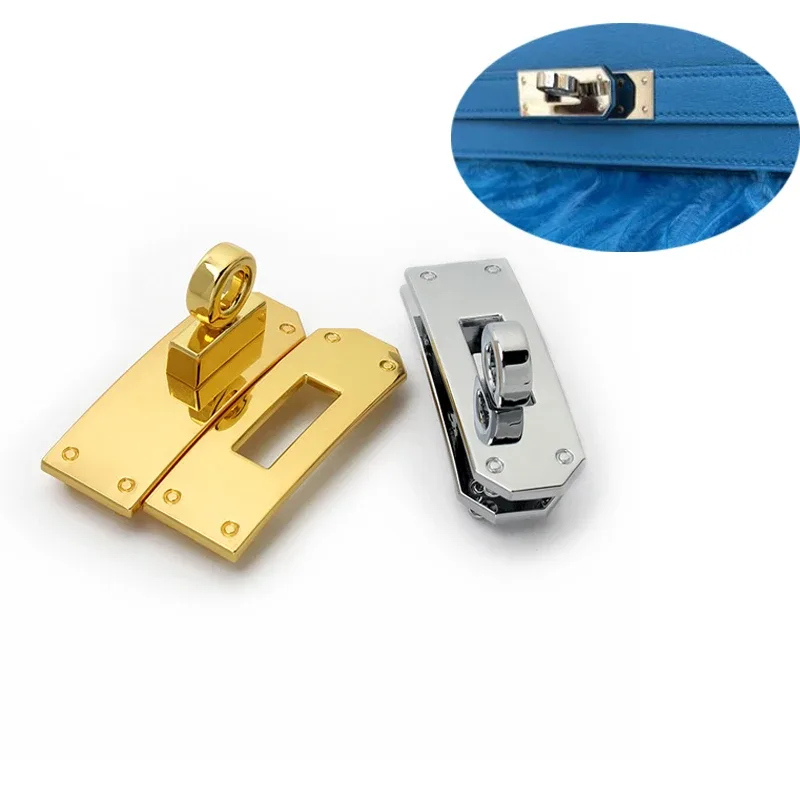 Portefeuille en métal de haute qualité, sac à bandoulière en cuir à serrure torsadée, sac à la mode, œillet rectangulaire, verrouillage tournant, accessoires matériels, 2 pièces